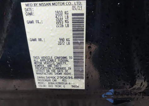 2013 Nissan Altima 2.5 S z USA, uszkodzony, nr VIN 1N4AL3AP4DC290696